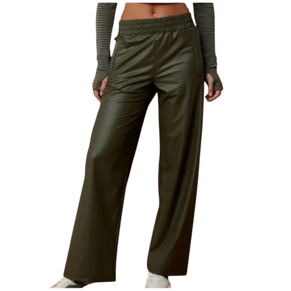Offline By Aerie Real Luxe Womens Small Black Vegan Leather Wide Leg Pants